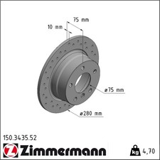 2x Zimmermann 150.3435.52 Bremsscheibe für BMW Z4 E85 Bremsscheiben