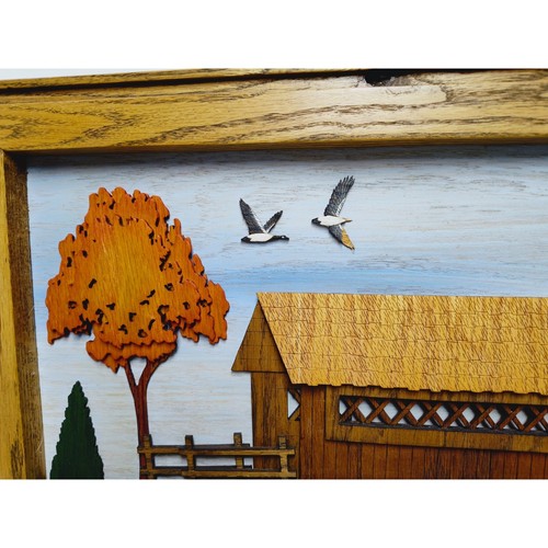 Dimensionale primitive Volkskunst Laser Holz Herbst Land Brücke Szene - Bild 4 von 5