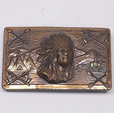 #ad Vtg Sitting Bull Belt Buckle 4quot; Sioux Indian Chief Native American Western $38.48