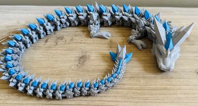 GIANT 3D Printed Articulated Blue/Gray CRYSTAL DRAGON Fidget Toy 30  SHIPS FREE!