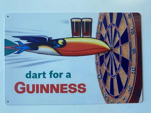 Guinness Beer Metal Sign - Dart For A Guinness Retro Vintage Irish Stout