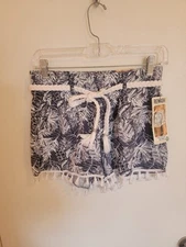 Rewash Shorts Juniors Medium NWT Tassel Beach Bohemian Tropical Linen blend Y2K