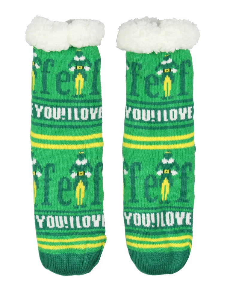 Elf Socks I Love You Fair Isle Sweater Knit Faux Shearling Lined No-Slip Slipper - Image 2 of 3