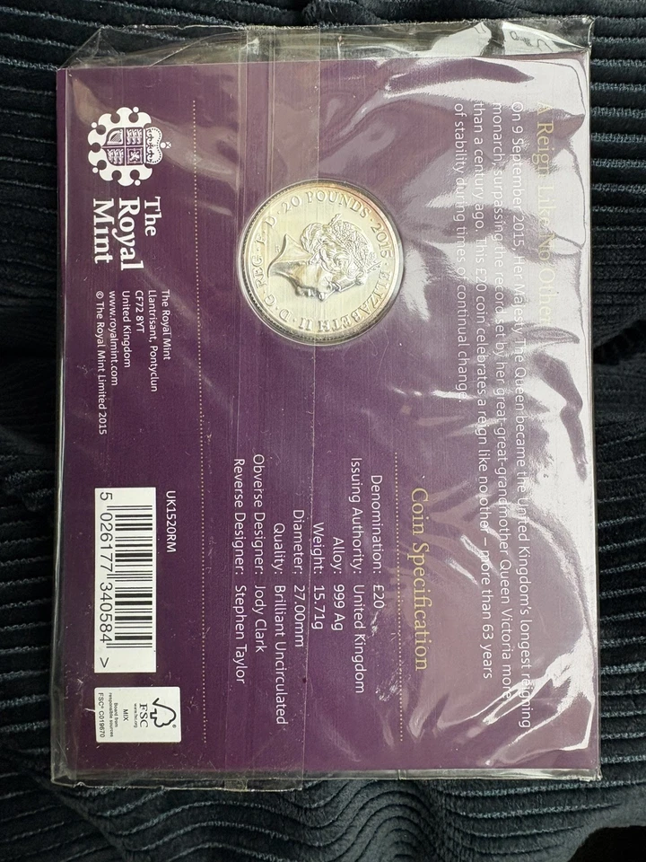 Sealed Mint Condition 2015 ‘Longest Reigning Monarch’ Fine Silver £20 Coin - Image 2 of 4
