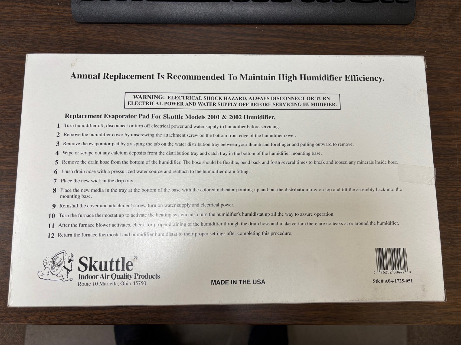 Skuttle Humidifier Evaporator Pad Part # A04-1725-051 - Filter for Skuttle