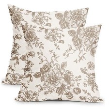 Vintage Floral Pillow Covers 18x18 Inch Set of 2 and 18" x 18" Pack of 2 Tan