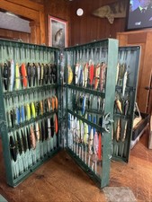 Vintage Wille 3 Panel Bait File Tackle Box W Salmon Trout Rapala Fishing Lures