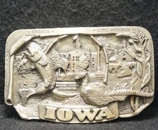 WK25127 NOS VINTAGE 1983 IOWA STATE COMMEMORATIVE ARTWORK PEWTER BELT BUCKLE