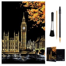 Scratch Art Rainbow Painting Paper Sketch Pad 16x11.2 Inch London Big Ben