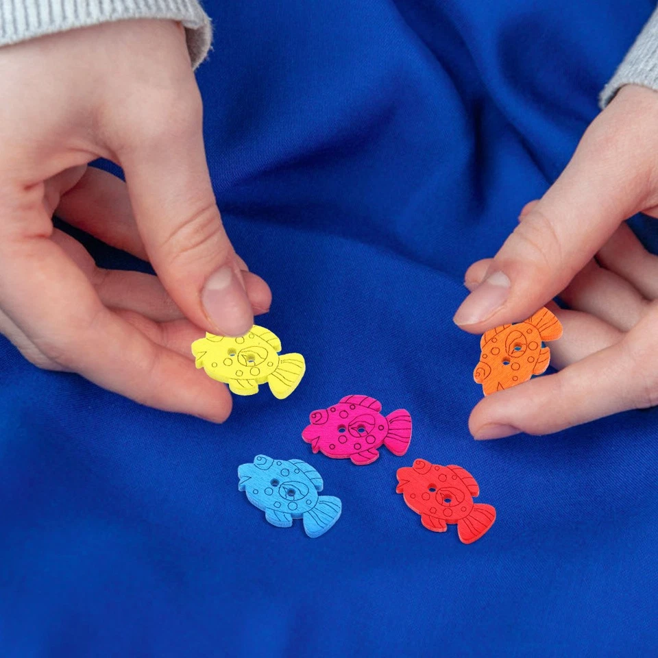 100pcs Wooden Fish Buttons Animal Buttons Wooden DIY Craft Sewing - Image 2 of 4