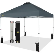 Crown Shades 10x10ft Pop Up Canopy Tent, Single Button Setup, Grid Grey (Used)