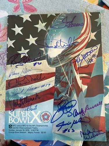 Superbowl 10 Progam Signed By 13 Franco Harris Mike Webster Chuck Noll Jack Ham