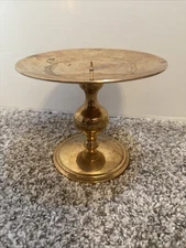 VTG Brass Candle Holder (1) Pedestal  MCM 6.25 “ Wide 5.5” Tall Preown VTG Cond