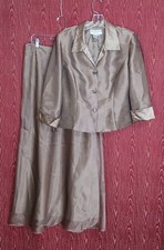 ADRIANNA PAPELL 2 Piece 3/4 Sleeve Button Collared Pocket Long Skirt Women's 10