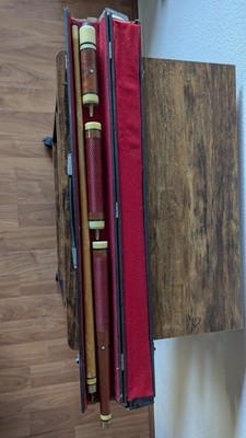 Vintage 4-Piece Pool Cue Stick Set with Red Wrap & Black Case   For Display