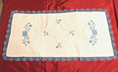Unbranded Embroidered Dresser Scarf Table Runner  w/ Crochet Edge ~33''x16''