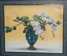 Contemporary realist oil painting still life with vase and flowers