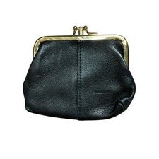 Unbranded Black Genuine Leather Kiss Lock Coin Purse Minimalist Vintage One Size
