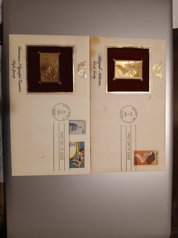 22k Gold Stamp Replicas, First Day Covers, Abigail Adams, 1984 Summer Olympics