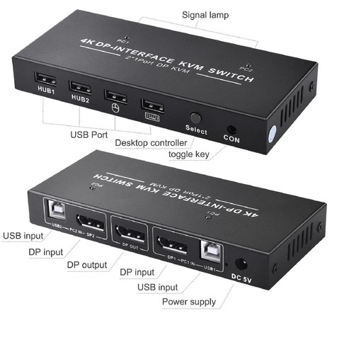 4K 60Hz 2 in 1 out DP USB KVM Switch to share monitor mouse keyboard printer B - 第 5/12 張圖片