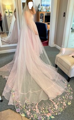 Hand Embroidered and Beaded Bridal Cathedral Length Veil 3.15m Floral and Tulle