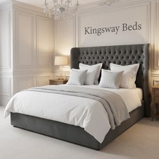 Image of Nevada Style Plush Velvet Upholstered Bed Frame With Headboard Kingsize