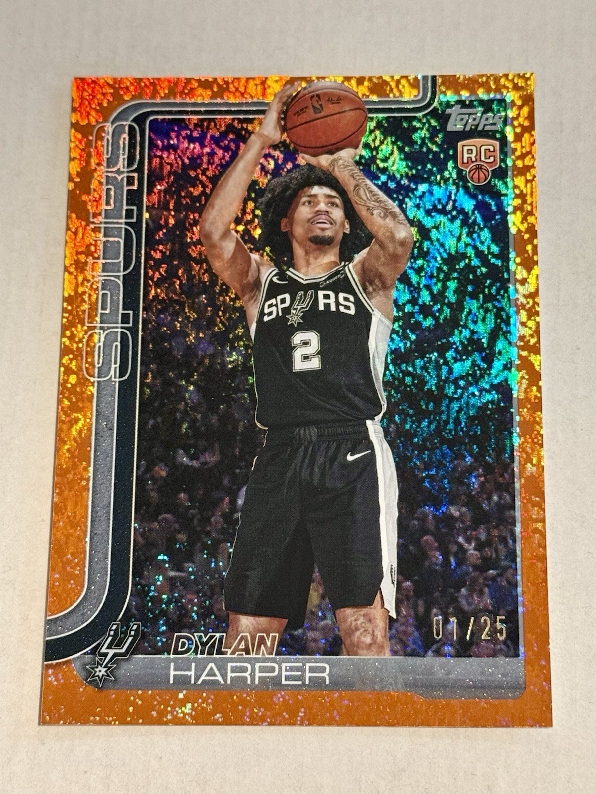 2025-26 Topps Dylan Harper Holo Foil Orange #’d 01/25 1st On Print Bookend #202