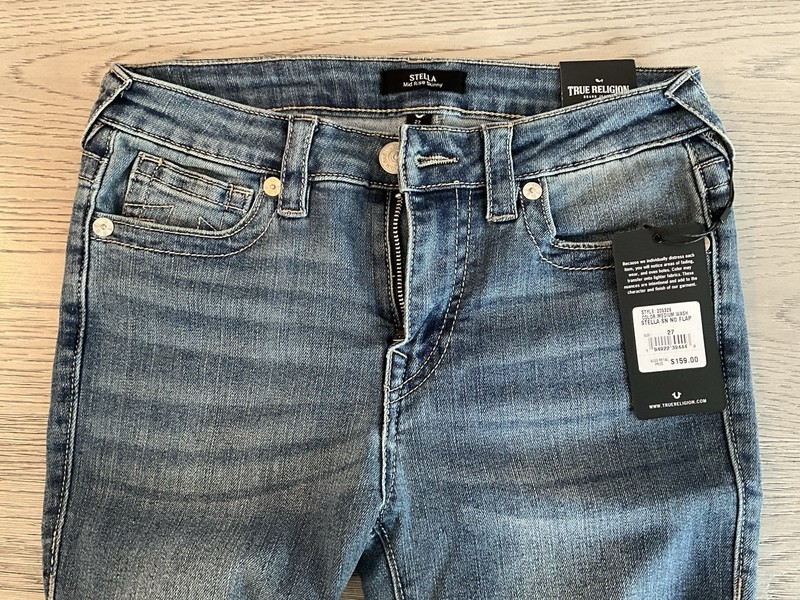 True Religion Women’s Stella Mid Rise Medium Wash Skinny No Flap Size W27