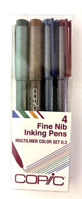Copic Multiliner Color Set 4 Fine Nib Inking Pens 0.3mm Sepia Wine Cobalt Olive