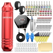 Professional-Grade Tattoo Gun Kit in Red - 20 Inks & Adjustable Depth