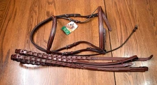 Beval, New, fancy padded monocrown bridle + reins, brown, cob
