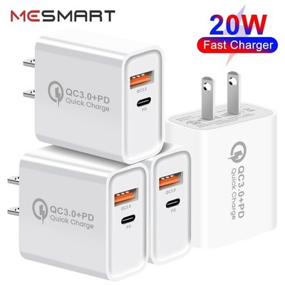 US 20W 2-Port USB C Fast PD QC3.0 Wall Charger Block For All Cell Phone iPad Lot
