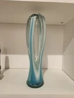 VTG  MCM Murano Style Art Glass Four Fingers  Stretch Swirl Vase Light Blue 12”