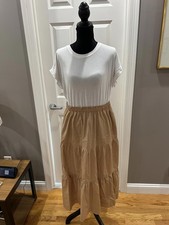 Elena Baldi Beige Tiered Midi Dress Sz L