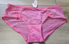 NWT Vintage Victoria's Secret Pink Sheer Lace Ruched Hiphugger Panties Bows S
