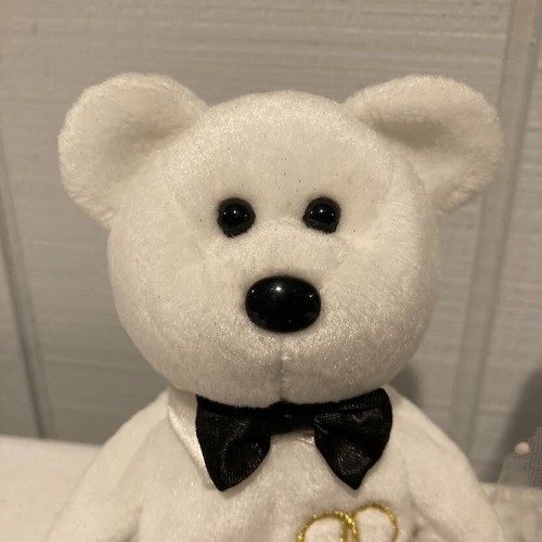 Ty Beanie Babies MRS. BRIDE and MR. GROOM White Bears 2001 Retired Wedding Gift - Picture 3 of 6