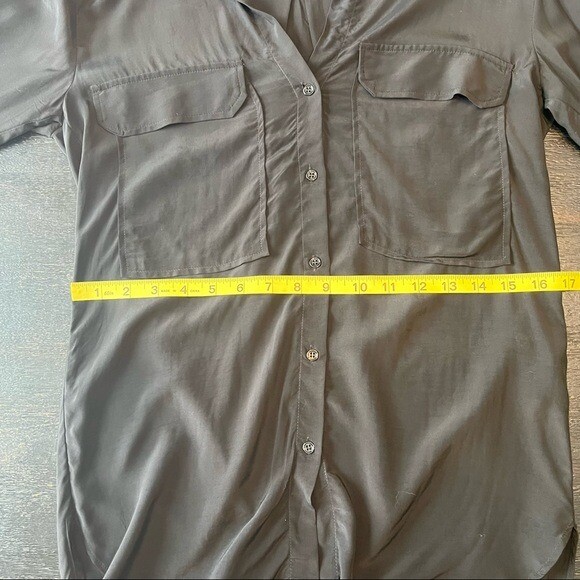 Zara Solid Black Button Down Shirt Front Pockets - image 10