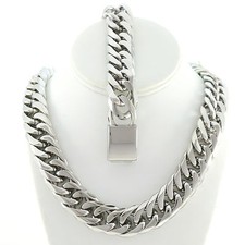 MIAMI CUBAN LINK SOLID STAINLESS STEEL SILVER FINISH THICK CHAIN  BRACELET 21MM