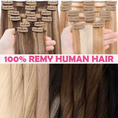 Indian SALE Clip In Real Remy Hair 100% Human Hair Extensions Full Head 8PCS Icy