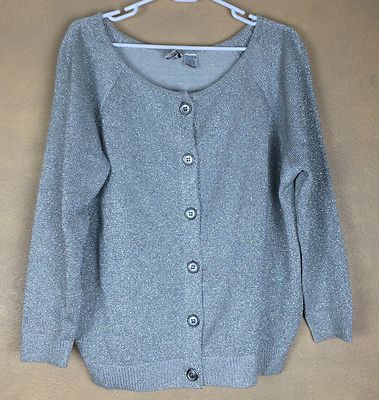 Anne Klein Cardigan Sweater Vintage Silver Metallic Rayon Blend Size M 
