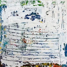 Original Acrylic Abstract White Blue 6x6 Grungy Minimalist Painting Wall Art