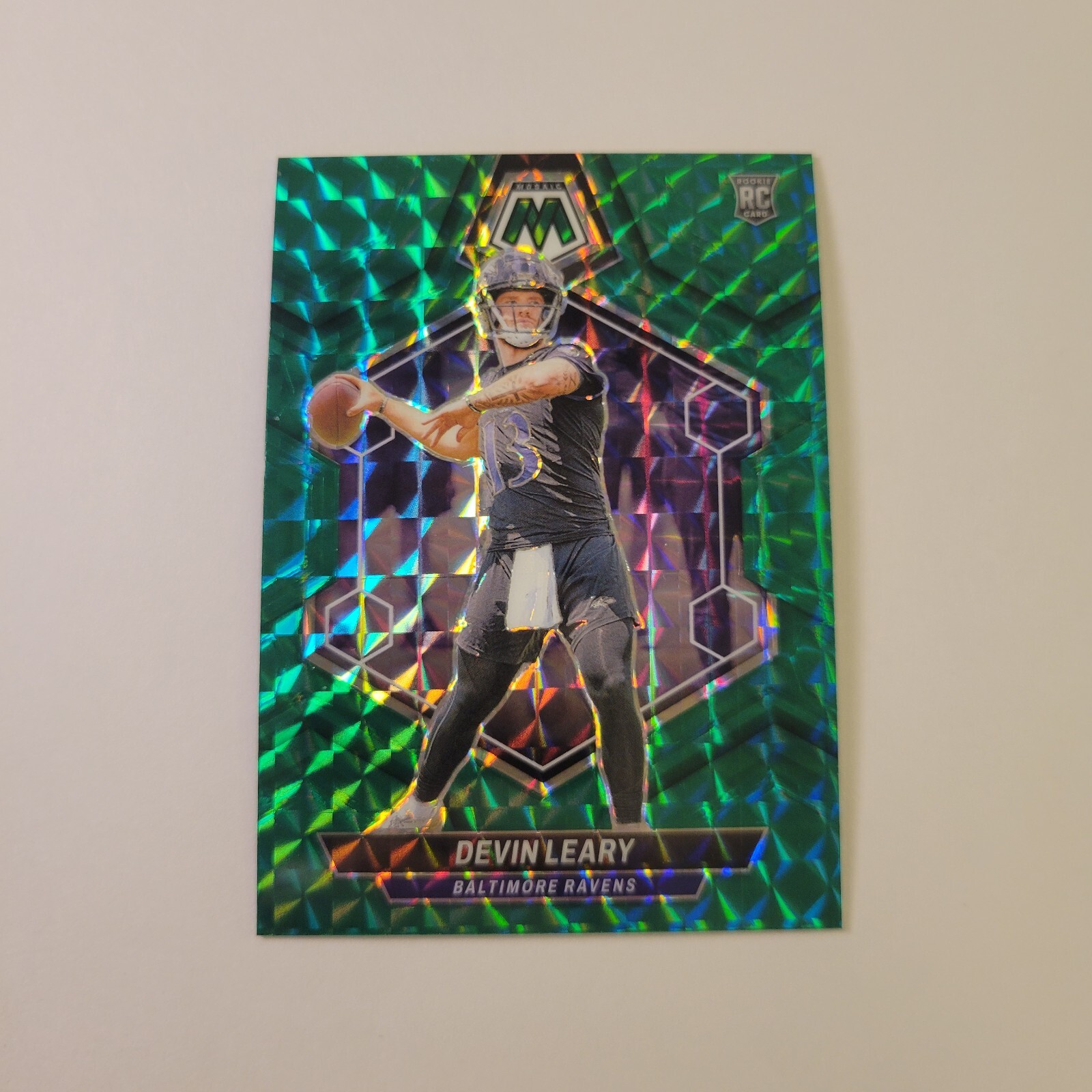 2024 Mosaic Devin Leary RC Green Mosaic #398 Ravens Rookie