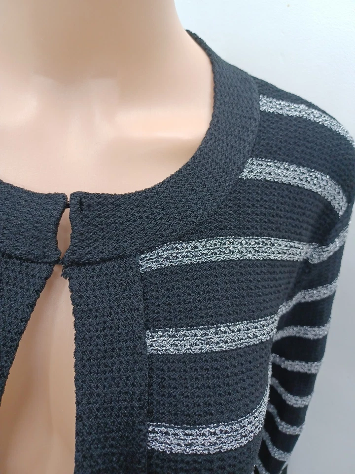 Cárdigan abierto Jones New York Signature negro metálico plateado textura a rayas talla L Foto 3 de 4