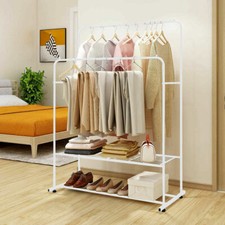 Industrial Pipe Metal Clothes Rail Heavy Duty Garment Hanging Rack Shoe Shelives