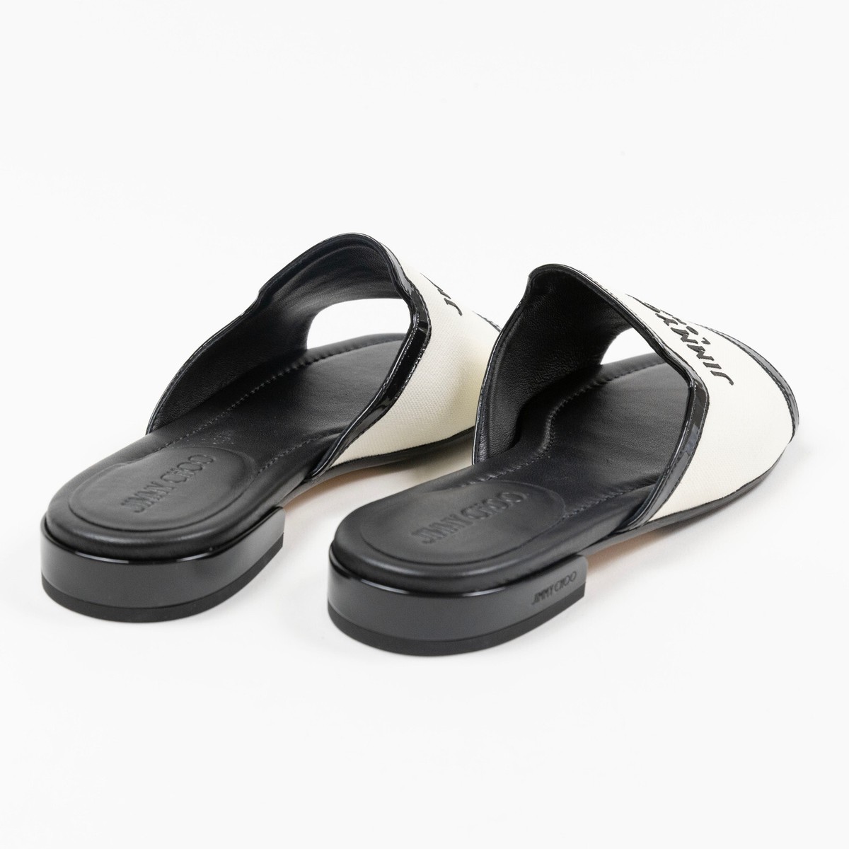 Jimmy Choo Women Nako Flat Sandals Black/White Size 38.5 EU