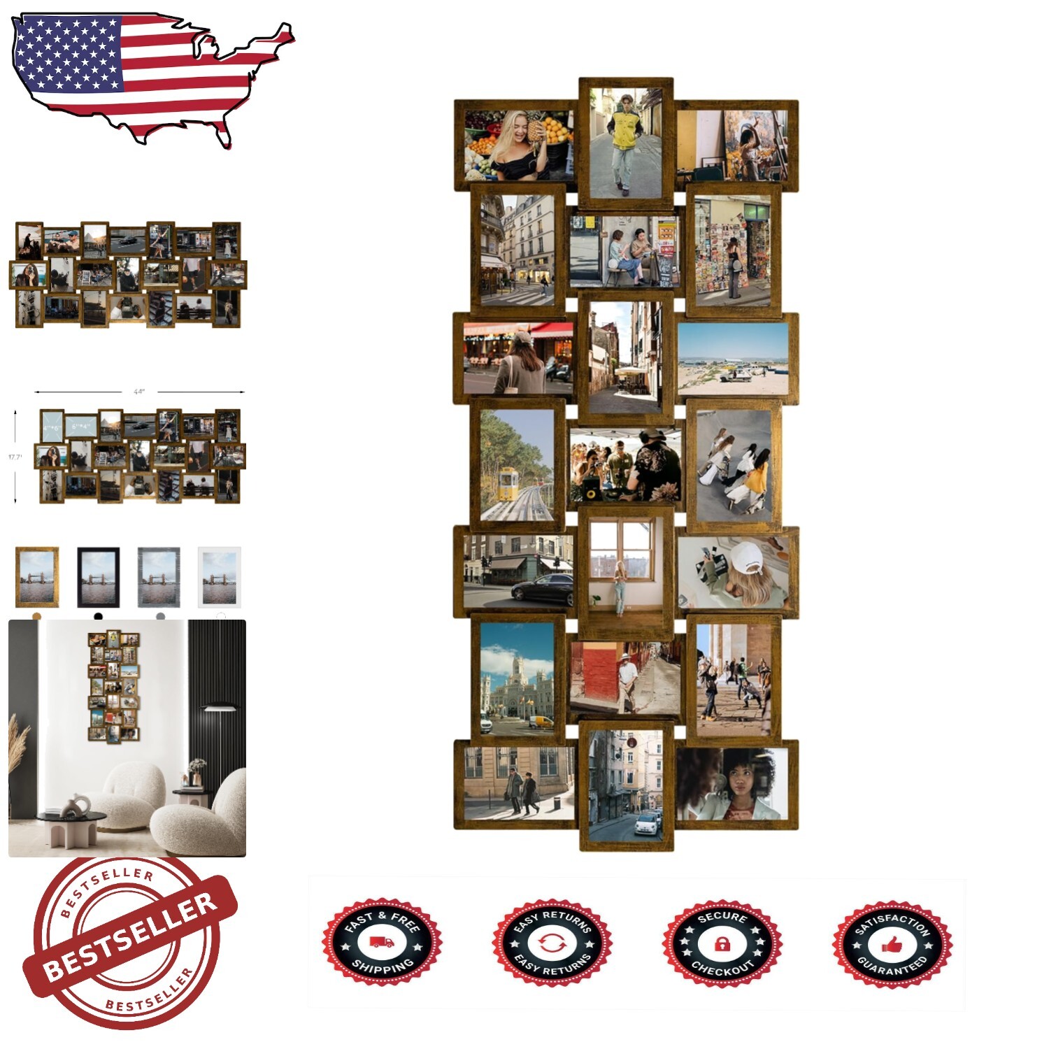 Elegant 21-Opening 4x6 Gold Collage Picture Frames for Stunning Wall Decor