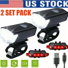 2 Sets USB Rechargeable LED Bicycle Headlight Bike Front Rear Lamp Cycling USA