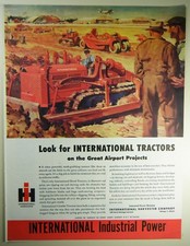 Vintage 1945 INTERNATIONAL HARVESTER Lg Magazine Print Ad: AIRPORT CONSTRUCTION