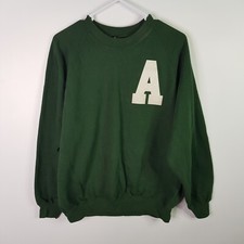 Johann Earl Basic Fleece Pullover Sweater Mens Size M Green White Embroidered A