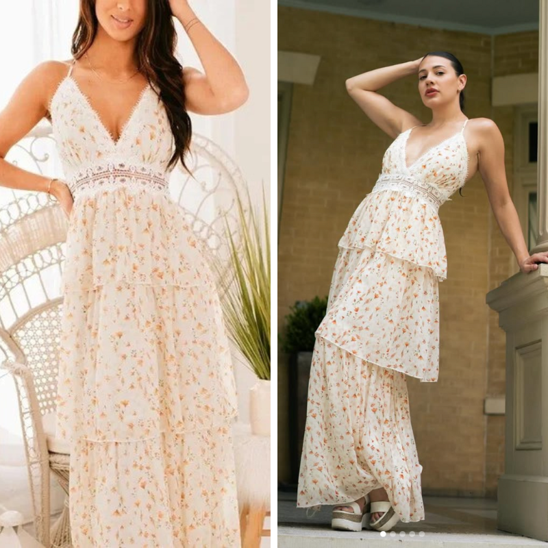 Aakaa Tiered Floral Maxi Dress - Size Large